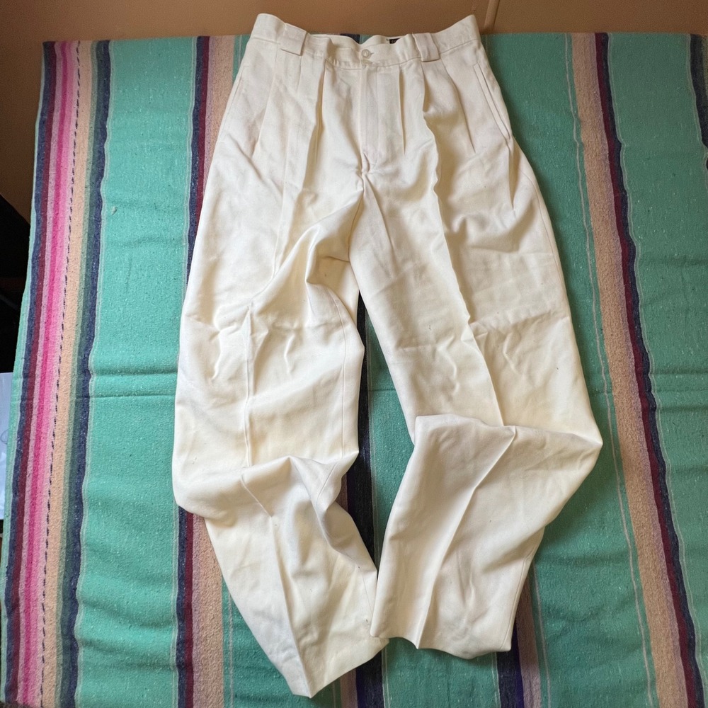 Giorgio Sant'Angelo Pants Womens 14 Cream Merino Wool Pleated Vintage Trousers